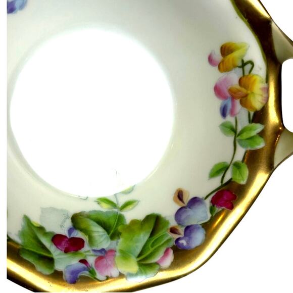 PT Bavarian Porcelain Vintage Hand Painted 7" Serving Bowl Sweet Peas Gold Trim - Picture 3 of 6